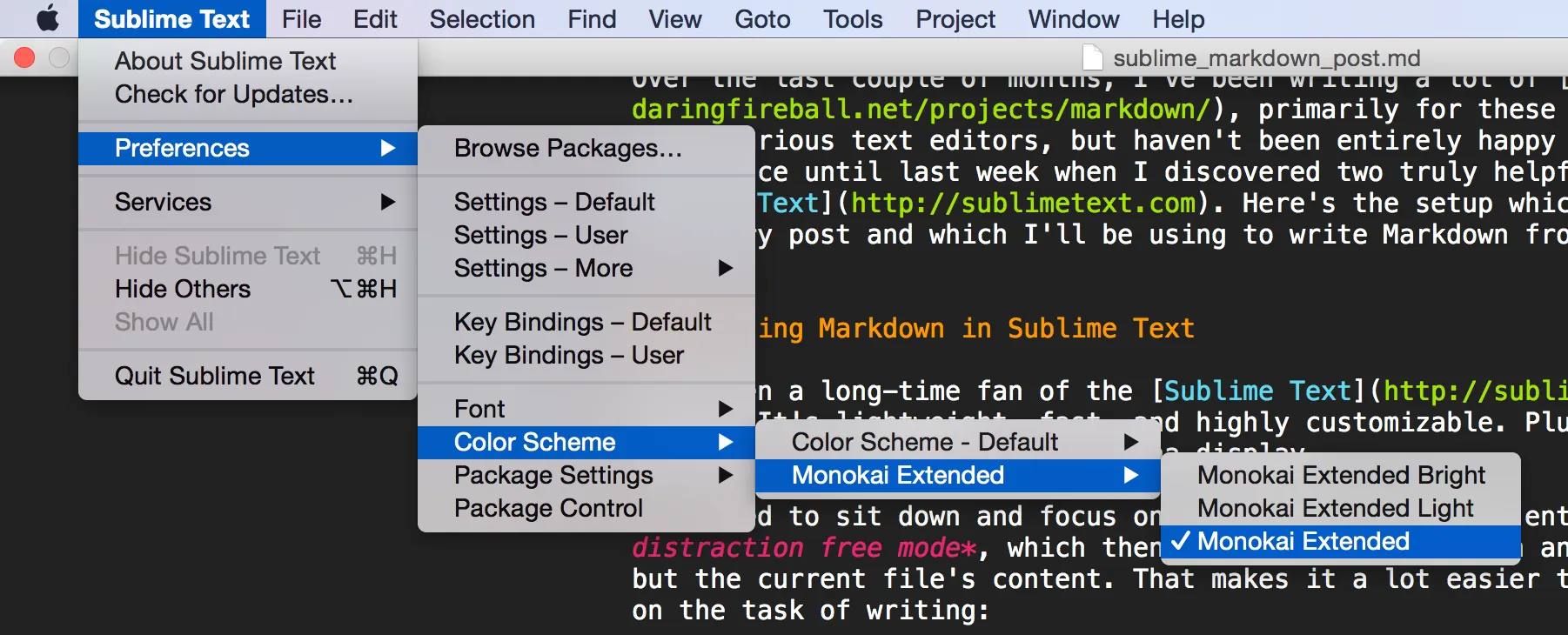 Monokai Extended color scheme in Sublime Text