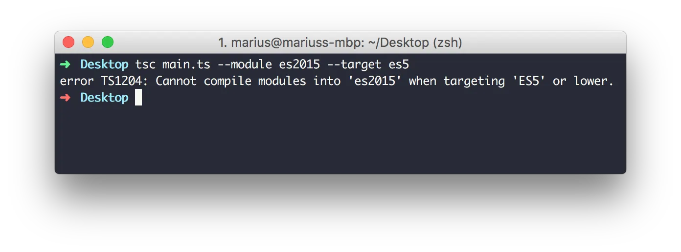 Cannot compile modules into 'es2015' when targeting 'ES5' or lower
