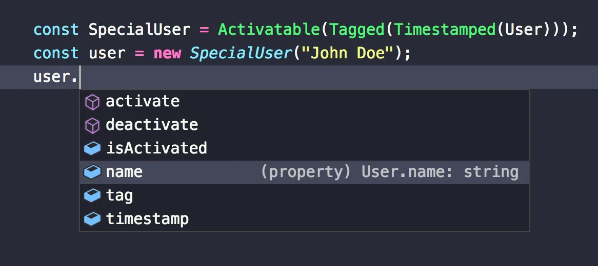TypeScript autocompletion list of mixed-in members