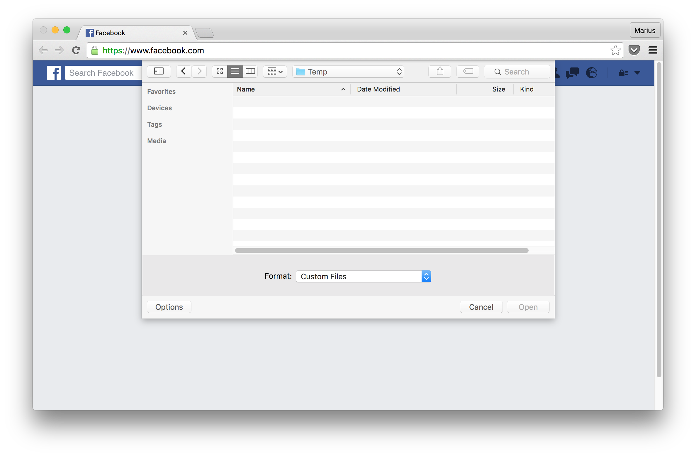 File selection dialog on macOS