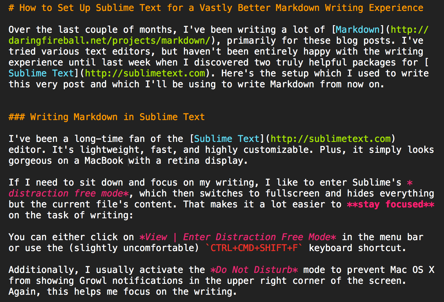 Markdown with syntax highlighting in Sublime Text