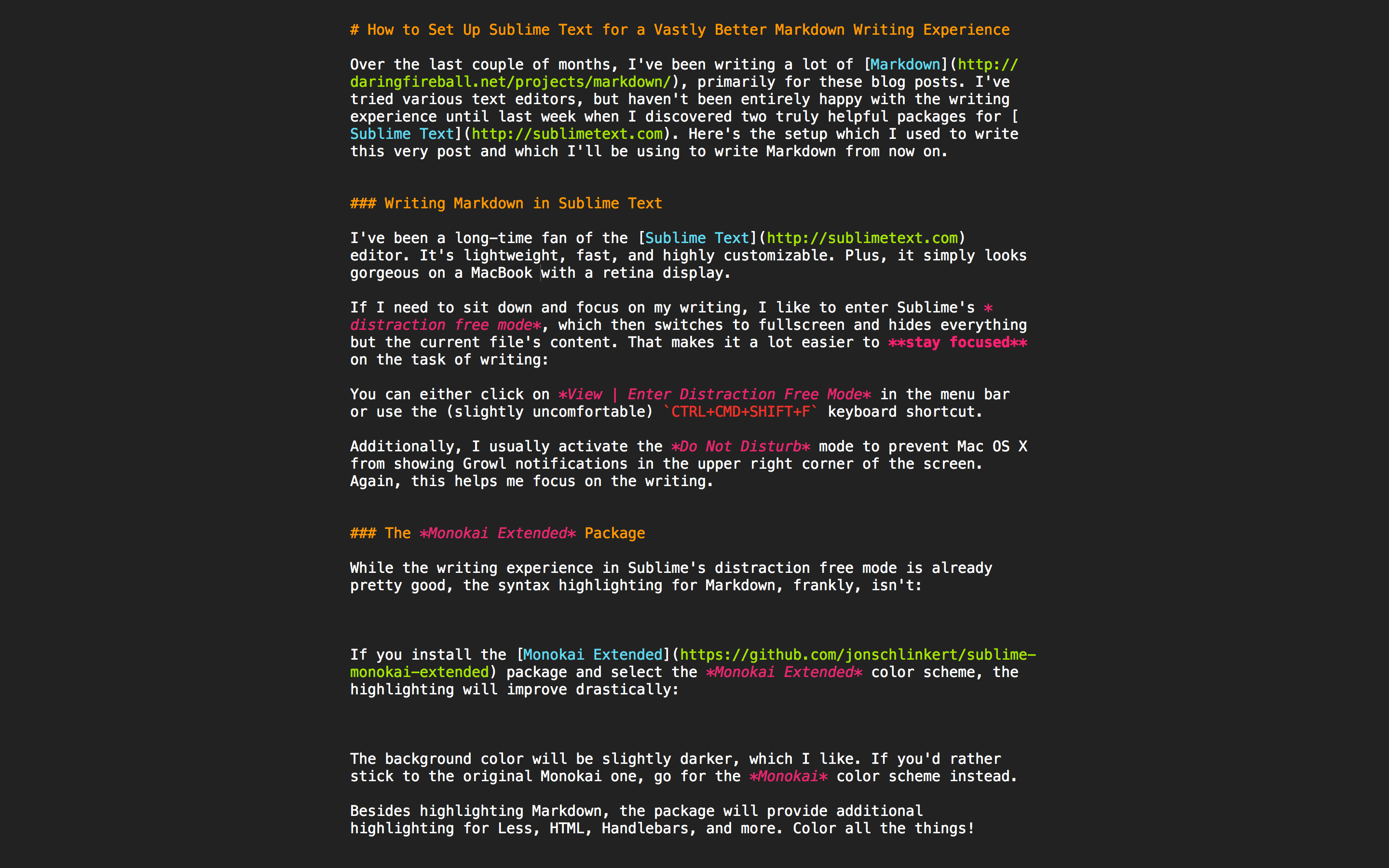 Sublime Text in Distraction Free Mode