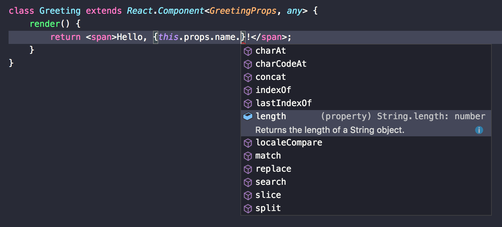 TypeScript autocompletion list for statically typed React component