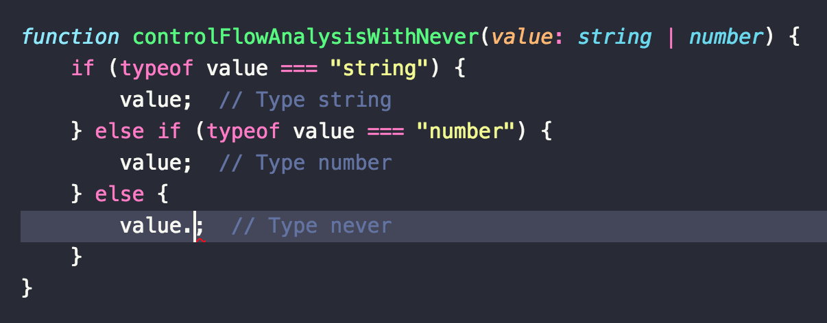 TypeScript: no autocompletion for never