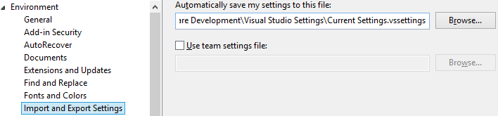Visual Studio Select Settings File